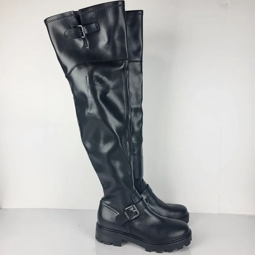 Nine West Over The Knee Buckle Faux Leather Women's Boots Black Size 8